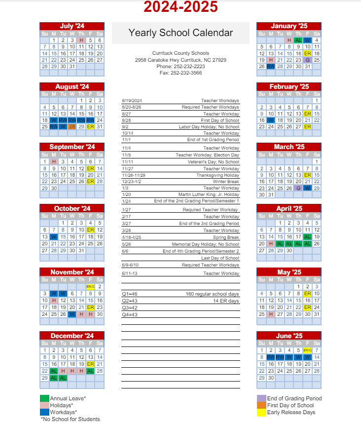 2024-2025 District School Calendar